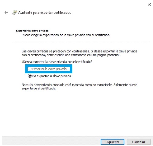 Exportar un certificado digital con clave privada marcada como no exportable