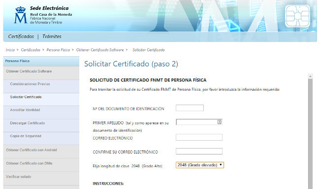 solicitar el certificado digital FNMT