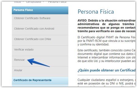 renovar el certificado electrónico en la web de la FNMT